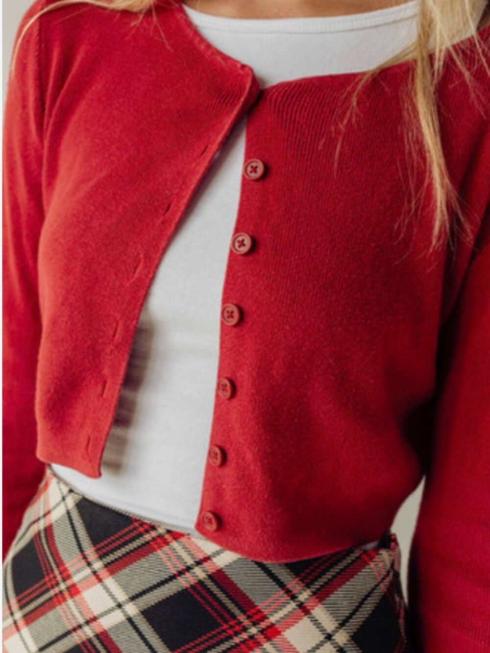Brandy Melville Women's Red Cardigan Cropped Button Front Cotton Soft Vintage